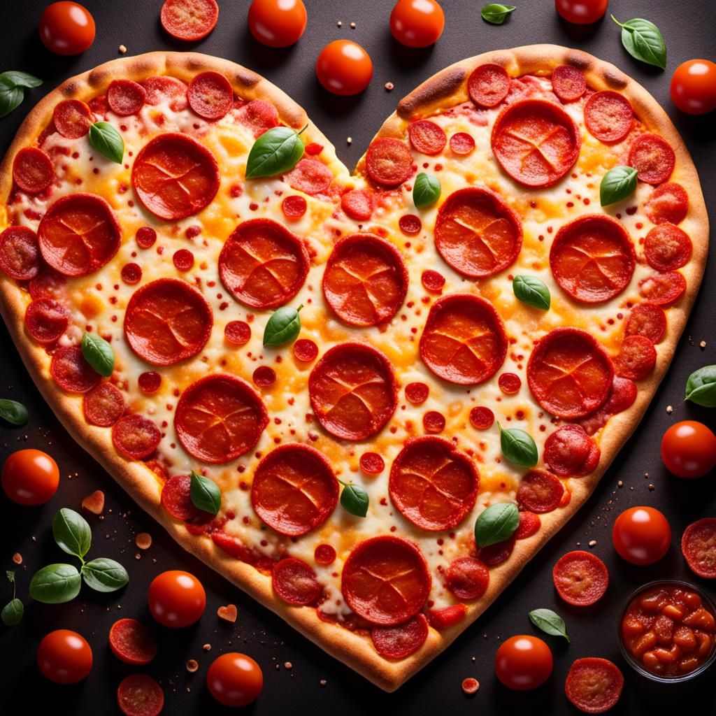 Heart-Shaped Pepperoni Pizza in Hyperrealistic Style