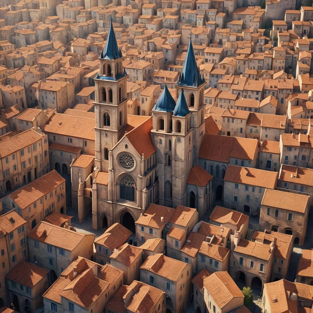Medieval Cathedral in Mediterranean City, Fantasy Concept Ar...
