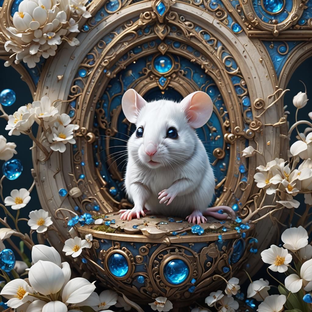 Cute Blue-Eyed Mouse in Detailed Digital Painting