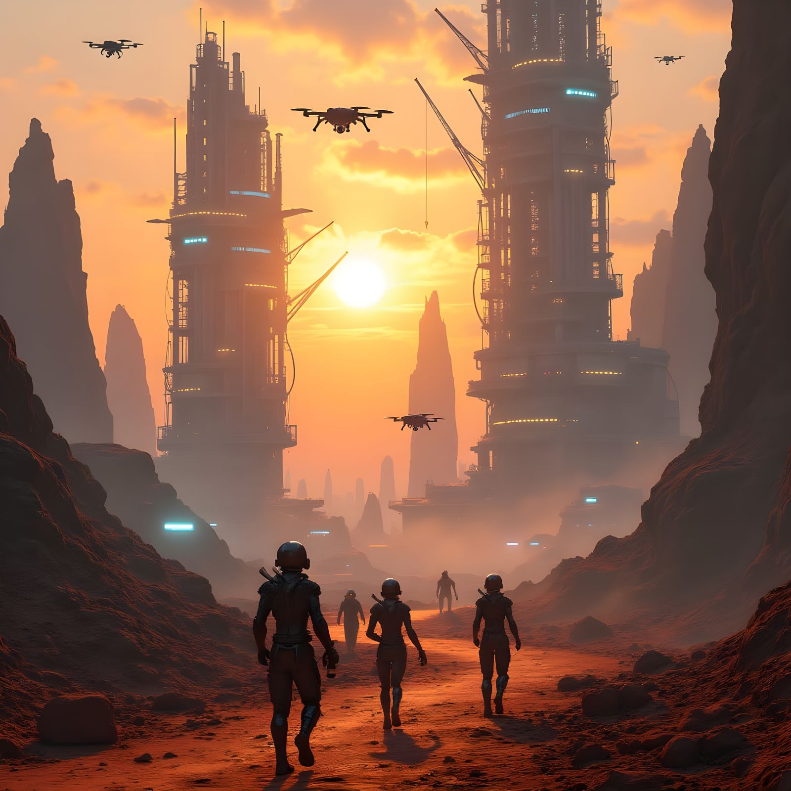 Futuristic Construction Site on Alien Planet