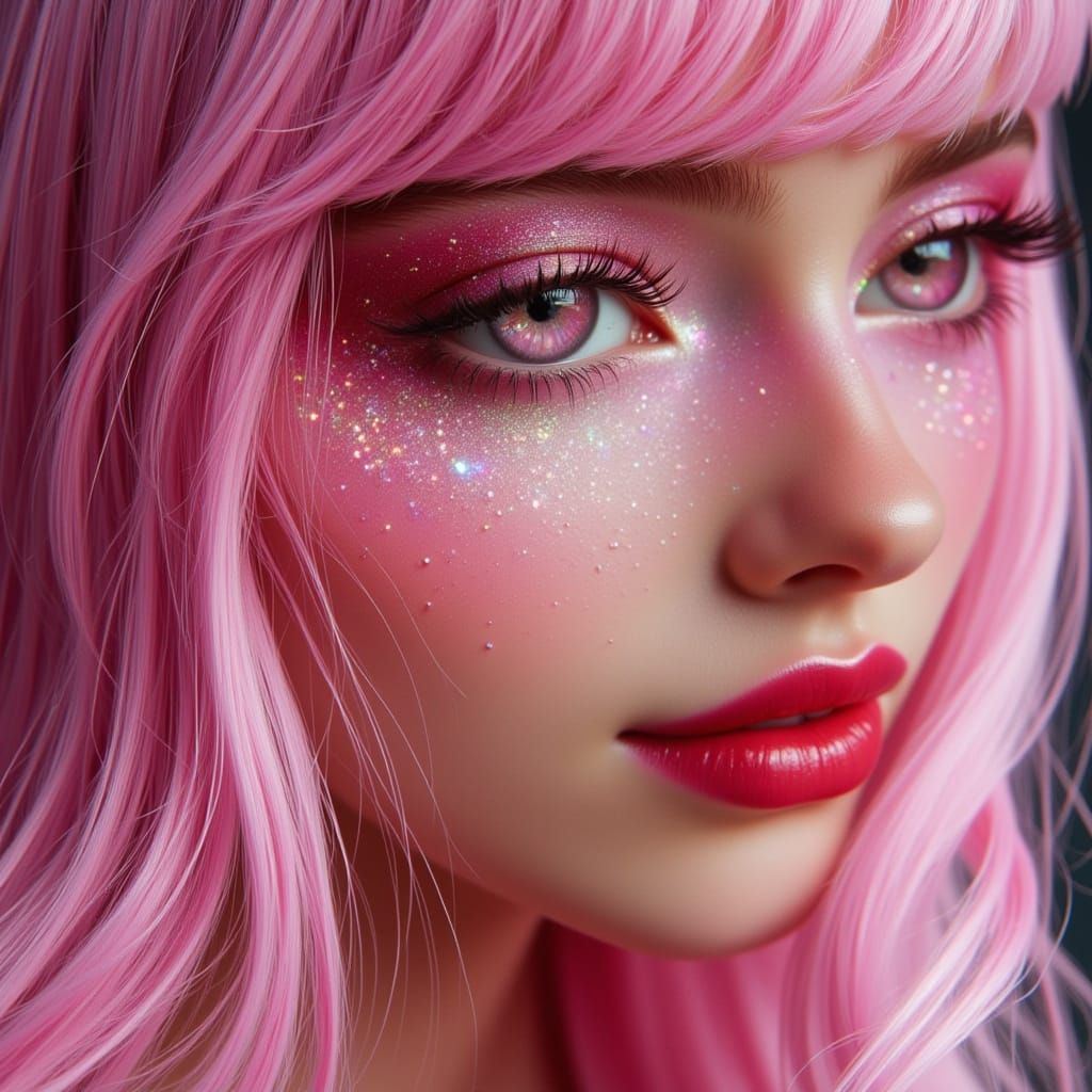 Gorgeous Fantasy Woman with Pink Hair in Anime Style