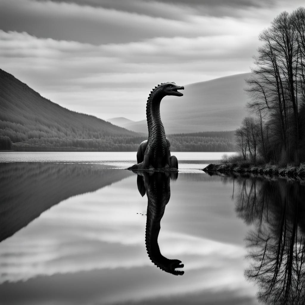 Loch Ness Monster and Mirrored Reflection