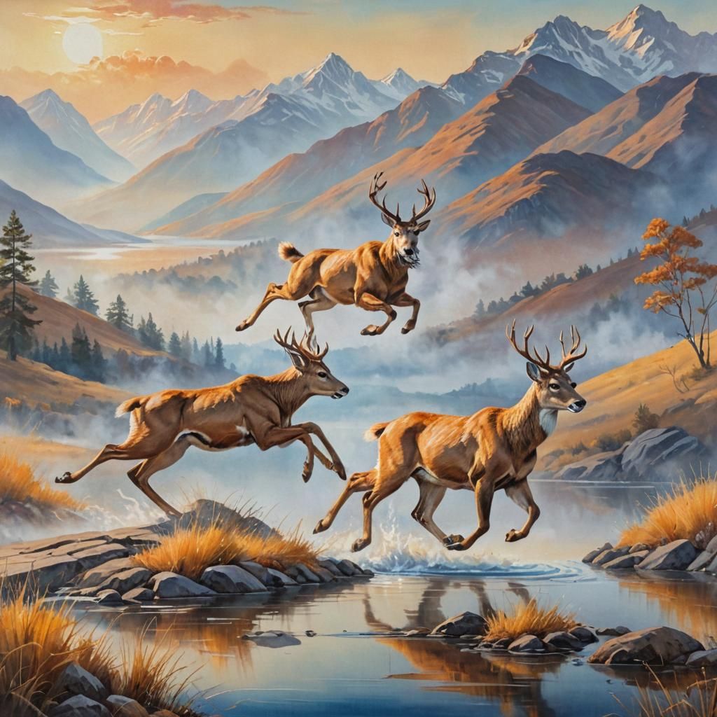 Wildlife Scene as Vibrant Oil Painting