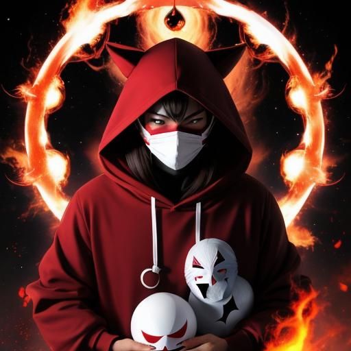 Anime Trickster with Burning Ice and Spirit Woman