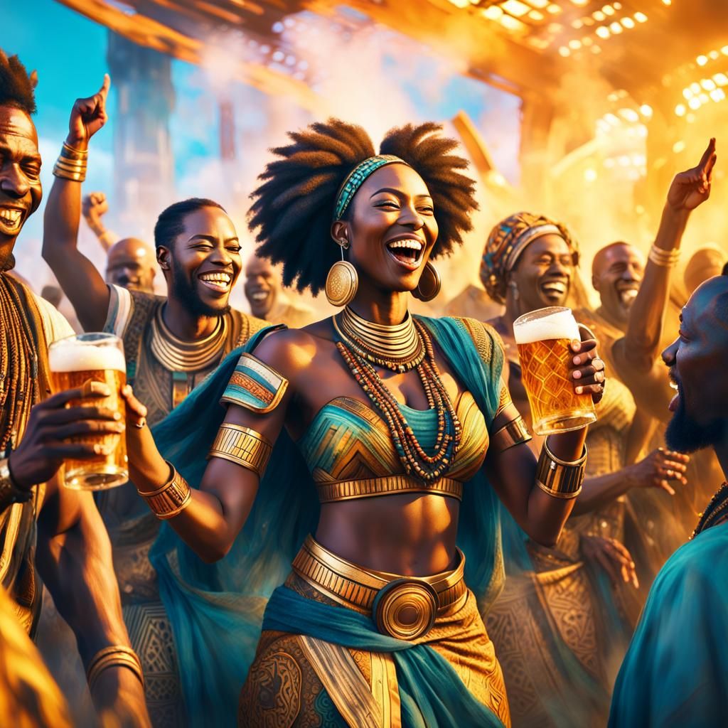 Vibrant Afrofuturist Festival Celebration in Digital Art