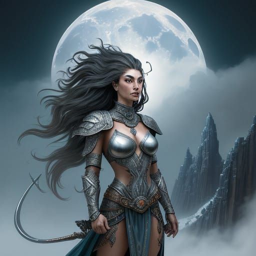 Heroic Warrior Woman in Celtic-Inspired Silver Armor