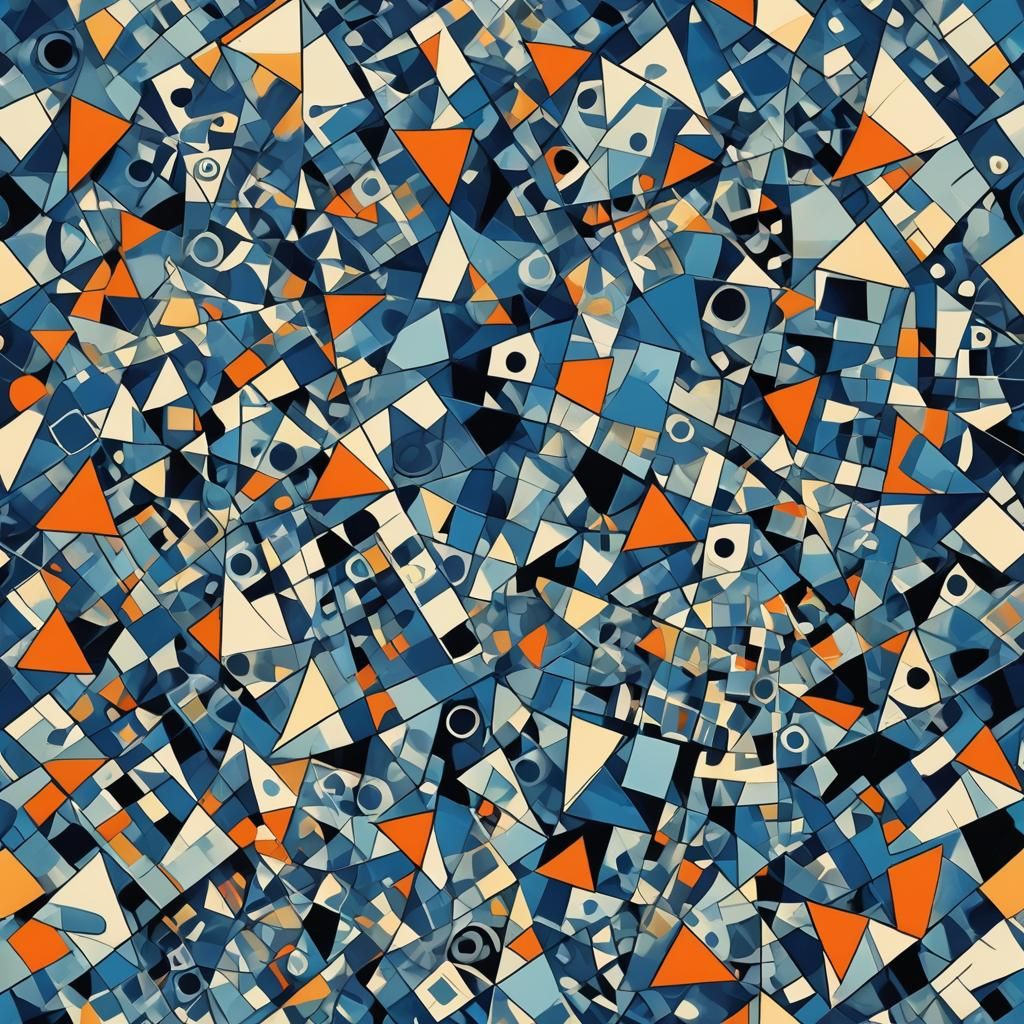Geometric Cubist Abstraction in Blue Tones