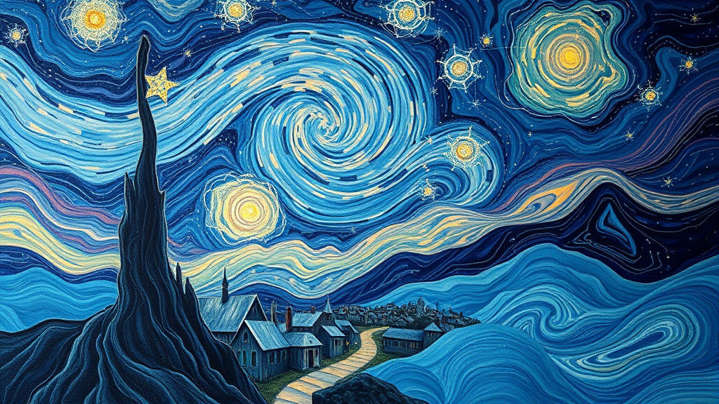 Starry Village Art Nouveau Painting