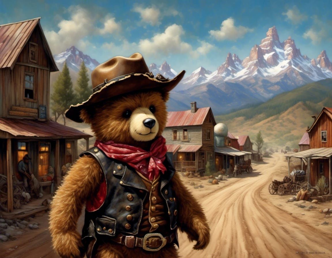 Teddy Bear Sheriff in Wild West Town