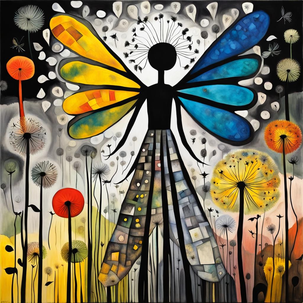 Winged Fairies in Dandelion Dreamscape, Surreal Art