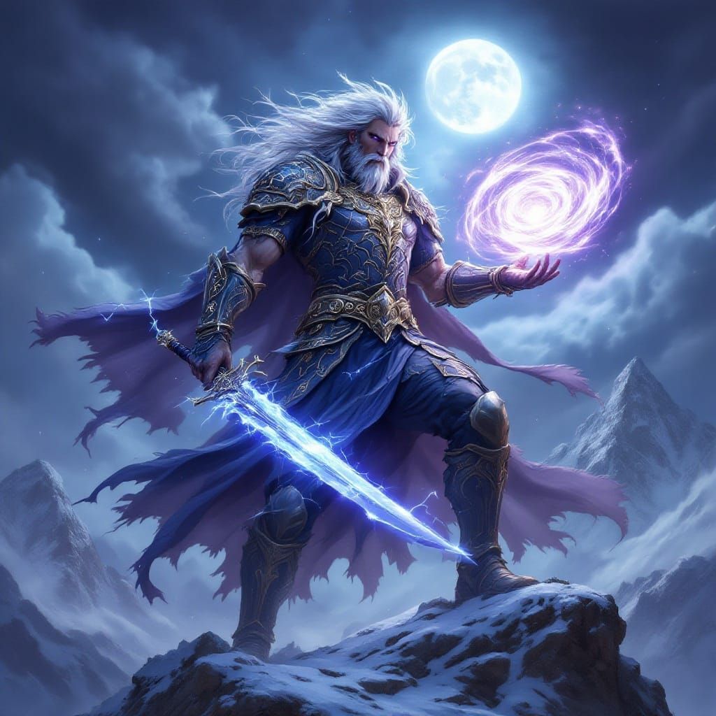 Majestic Fantasy Warrior-Mage in Lunar Storm
