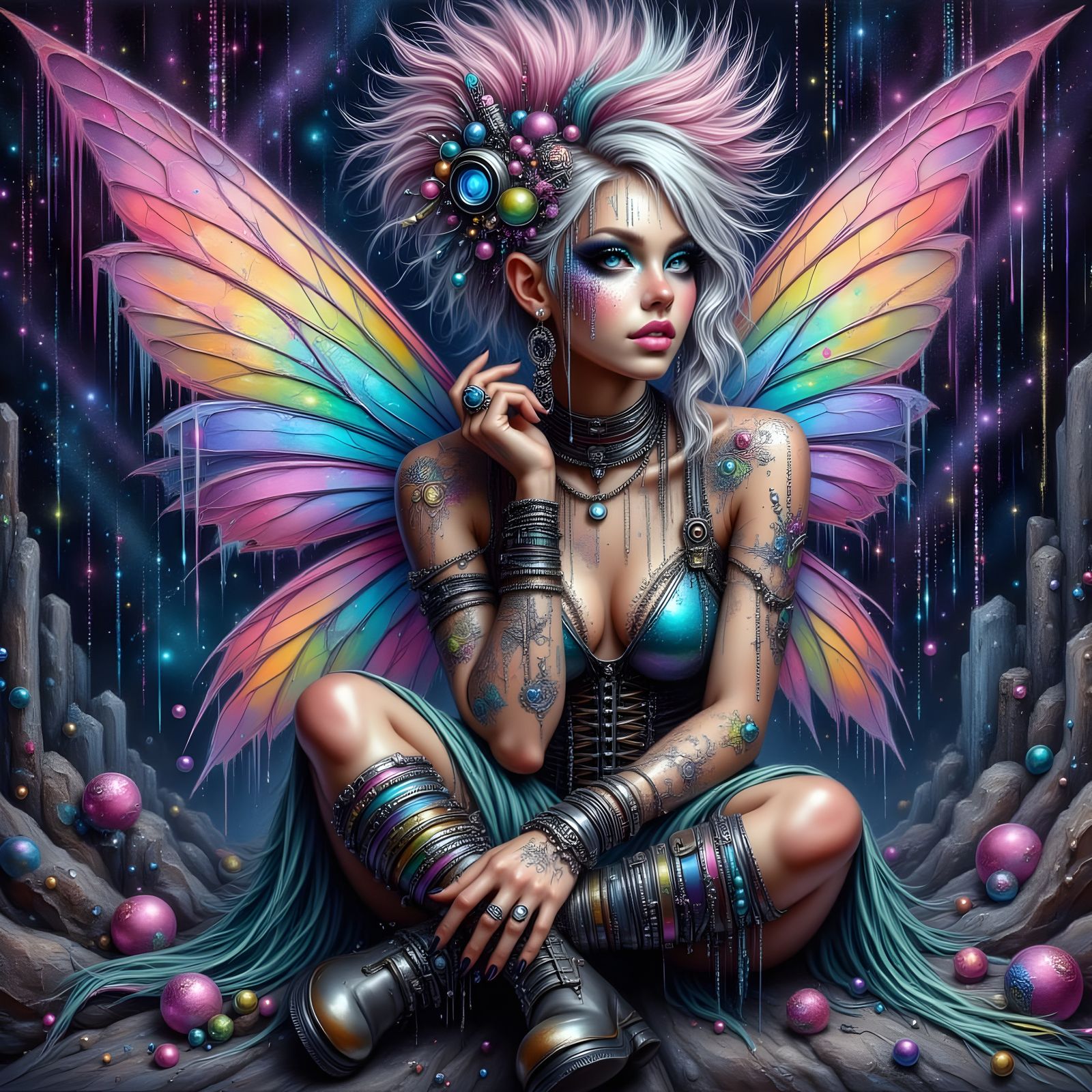 Fairy Punk with Digital Glitch Background