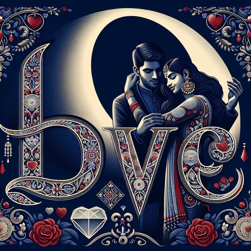 Romantic 'Love' Word Art with Couple