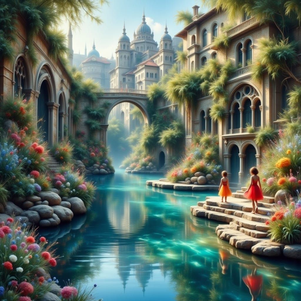 Children Playing in Coimbra: Watercolor Dreamscape