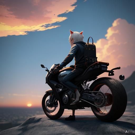 Sunset with Cute Dog in Anime Style