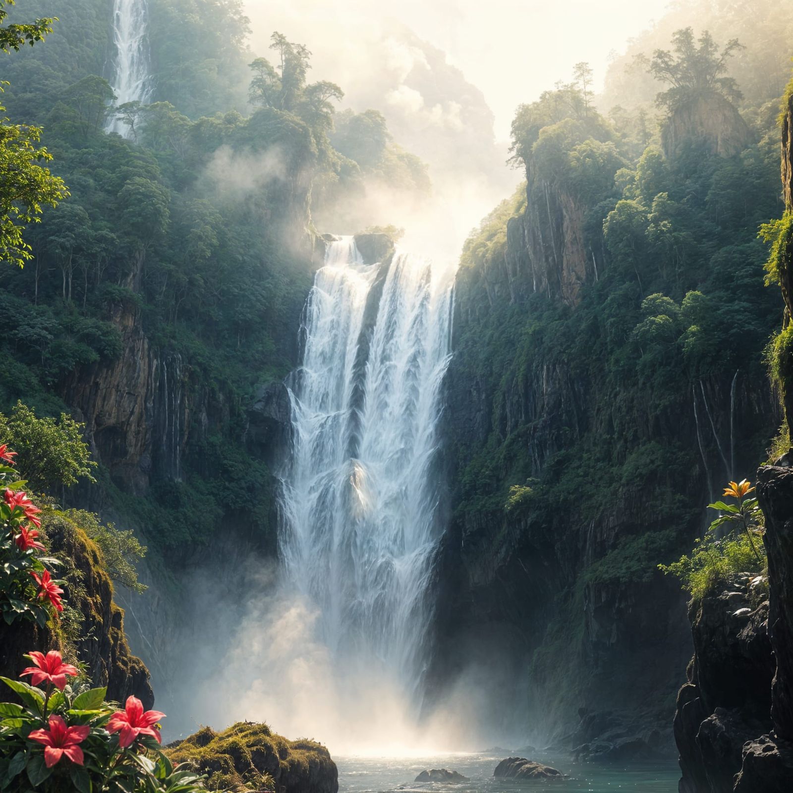 A Serene Waterfall in a Natural Setting