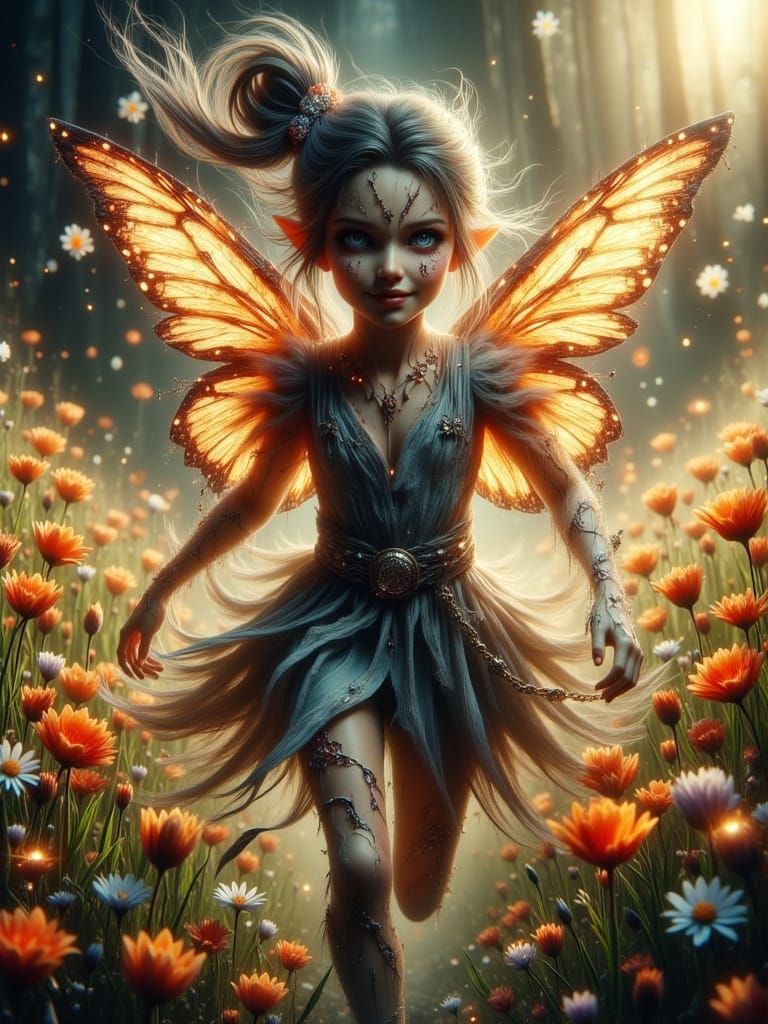 Whimsical Fantasy Elf Girl in a Field of Sunshine