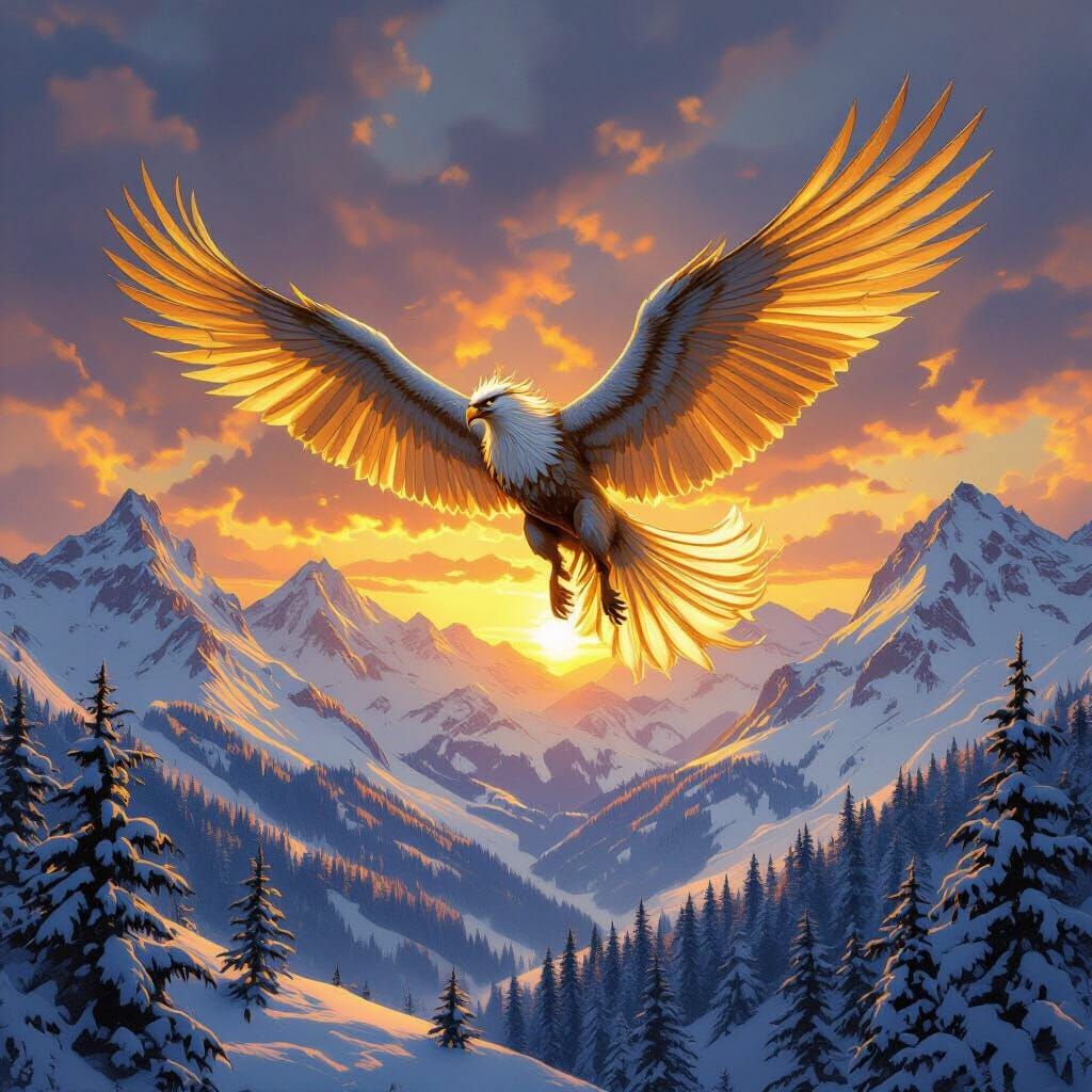 Griffin Soaring Over Mountains in Fantasy Art Style