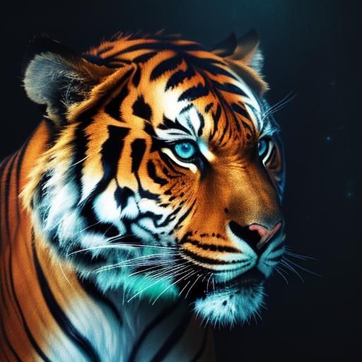 Cinematic Cosmic Tiger with Film Grain Effect