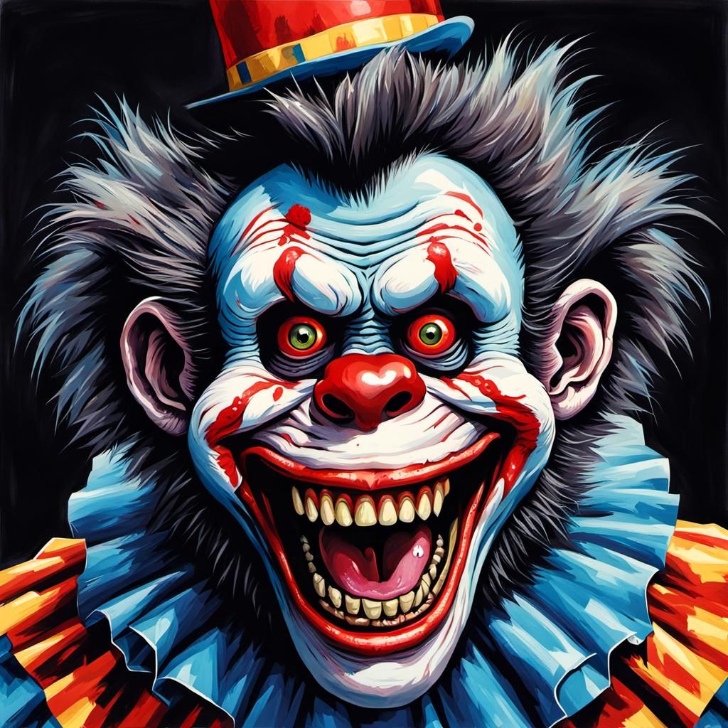 Zombie Monkey Clown Portrait in Gouache Style