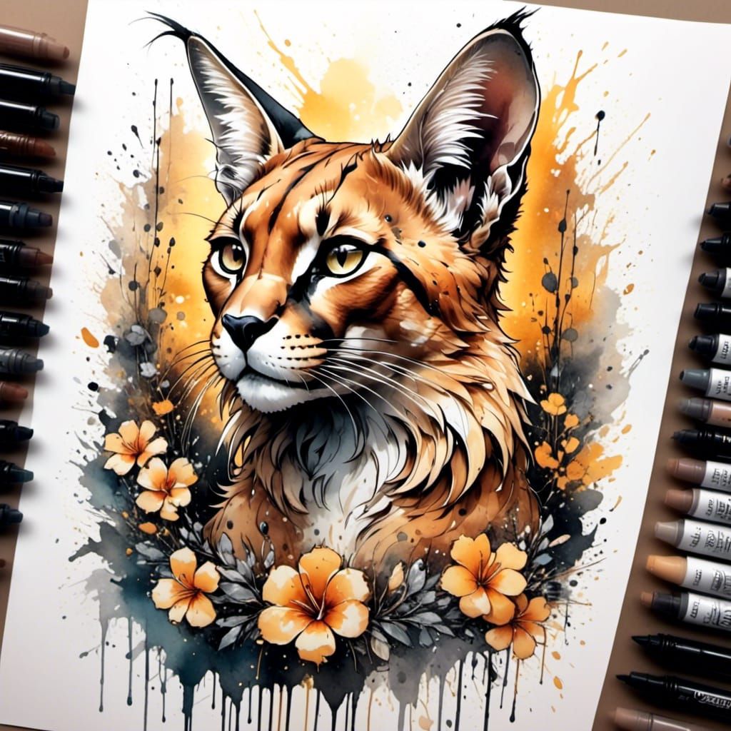 Majestic Caracal in Mystical Forest: Wildlife Art