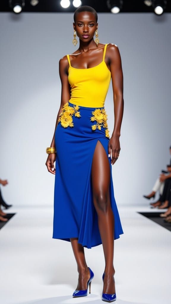 9:16 rwtio, space above head and below feet, Realistic, Smiling- tall, African young woman, aged 18, confidently struts ...