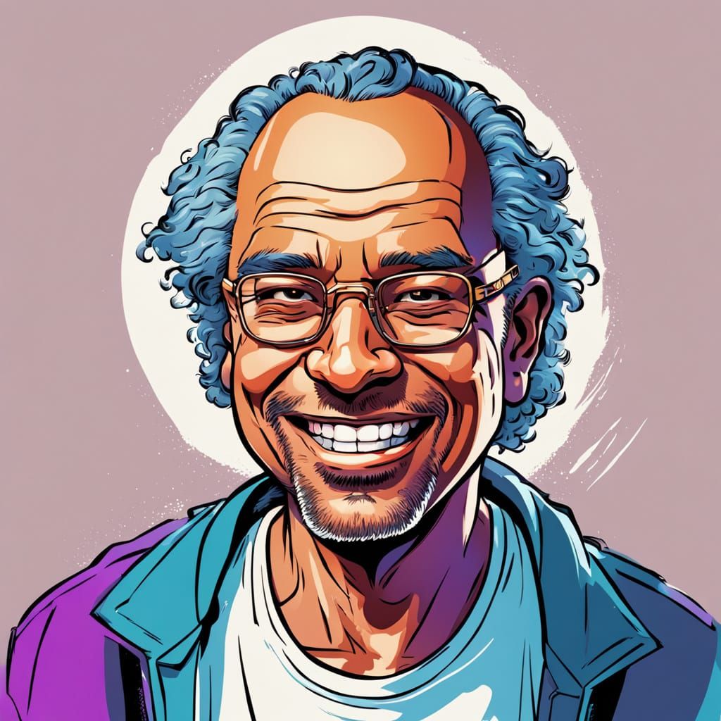 Vibrant Cartoon Portrait of a Smiling Man