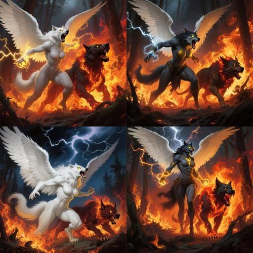 Muscular White Werewolf Alpha with Wings Summoning Fire