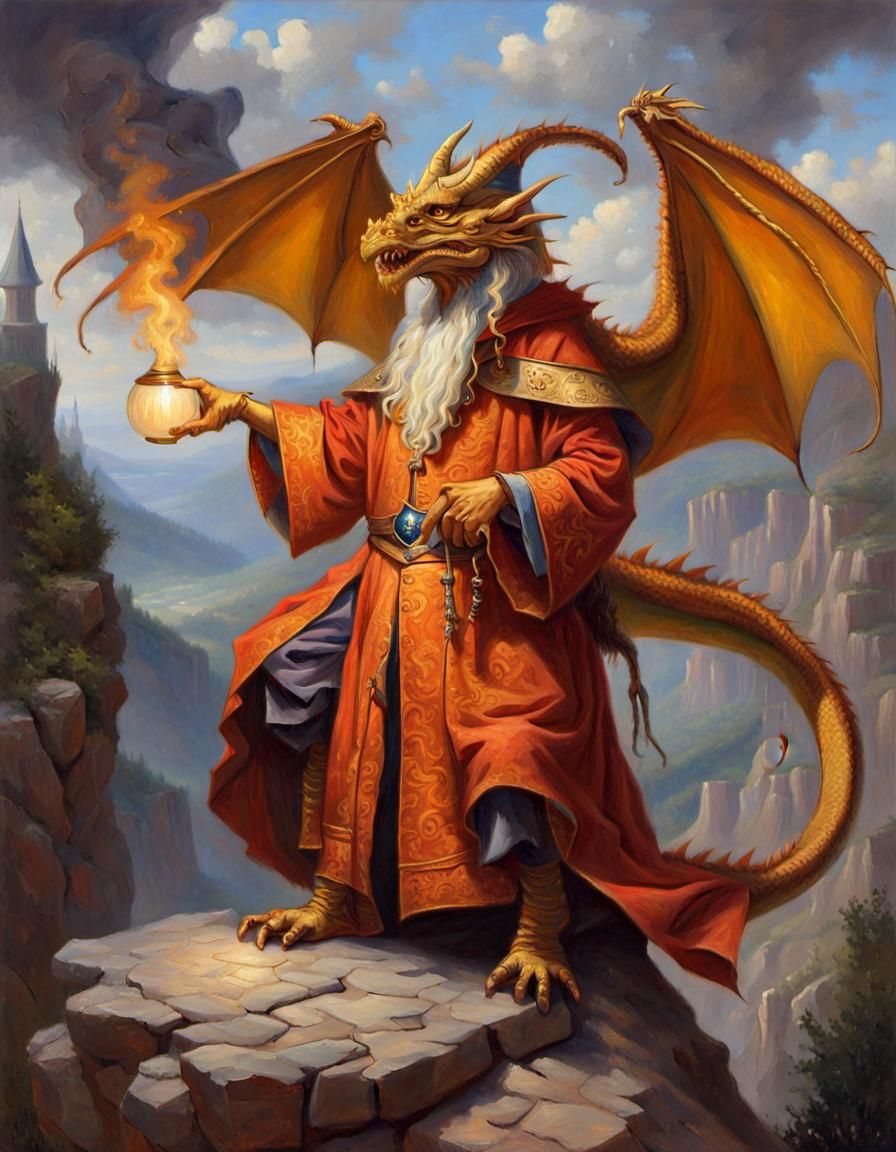 Dragon Wizard in Oil Painting Style