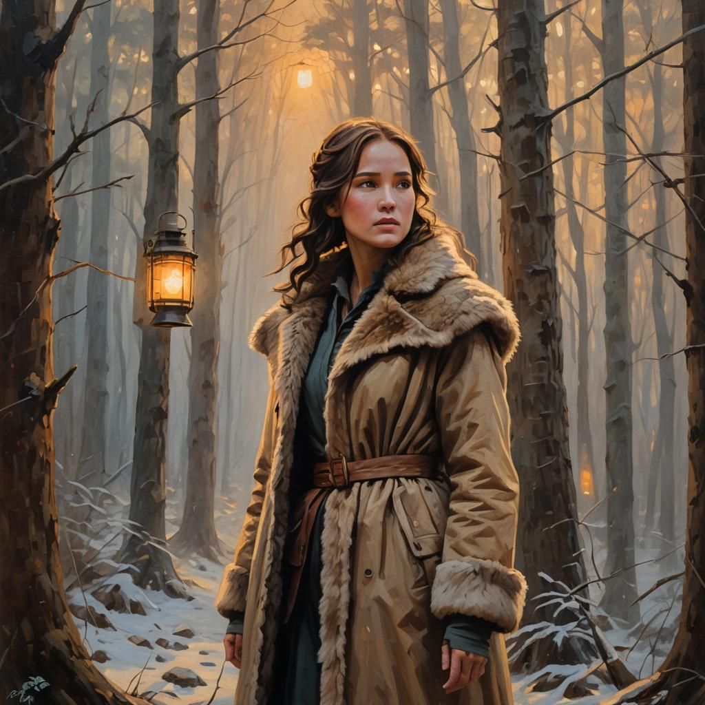 Katniss Everdeen in Serene Forest Landscape