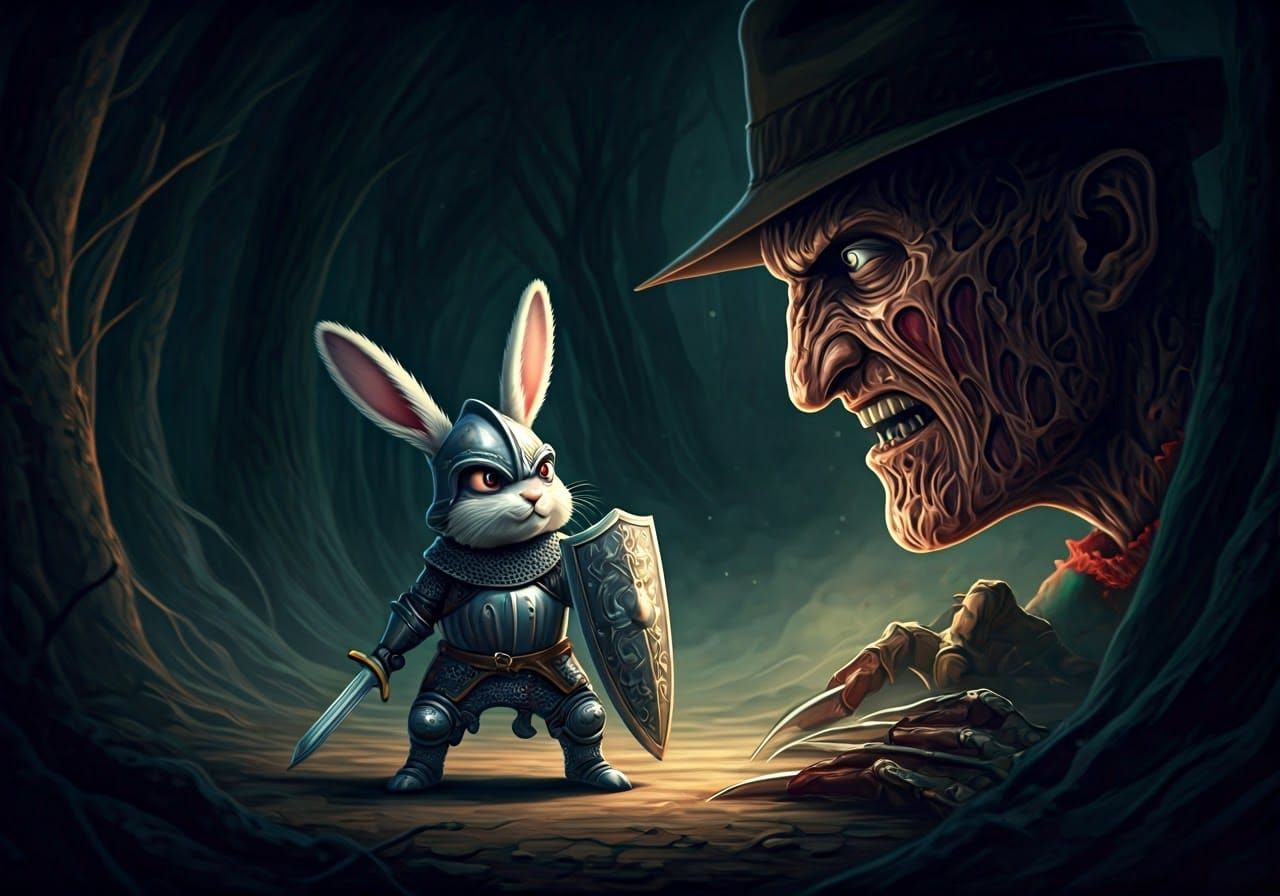 Miniature Warrior Rabbit Battles Freddy Krueger in Dreamworl...