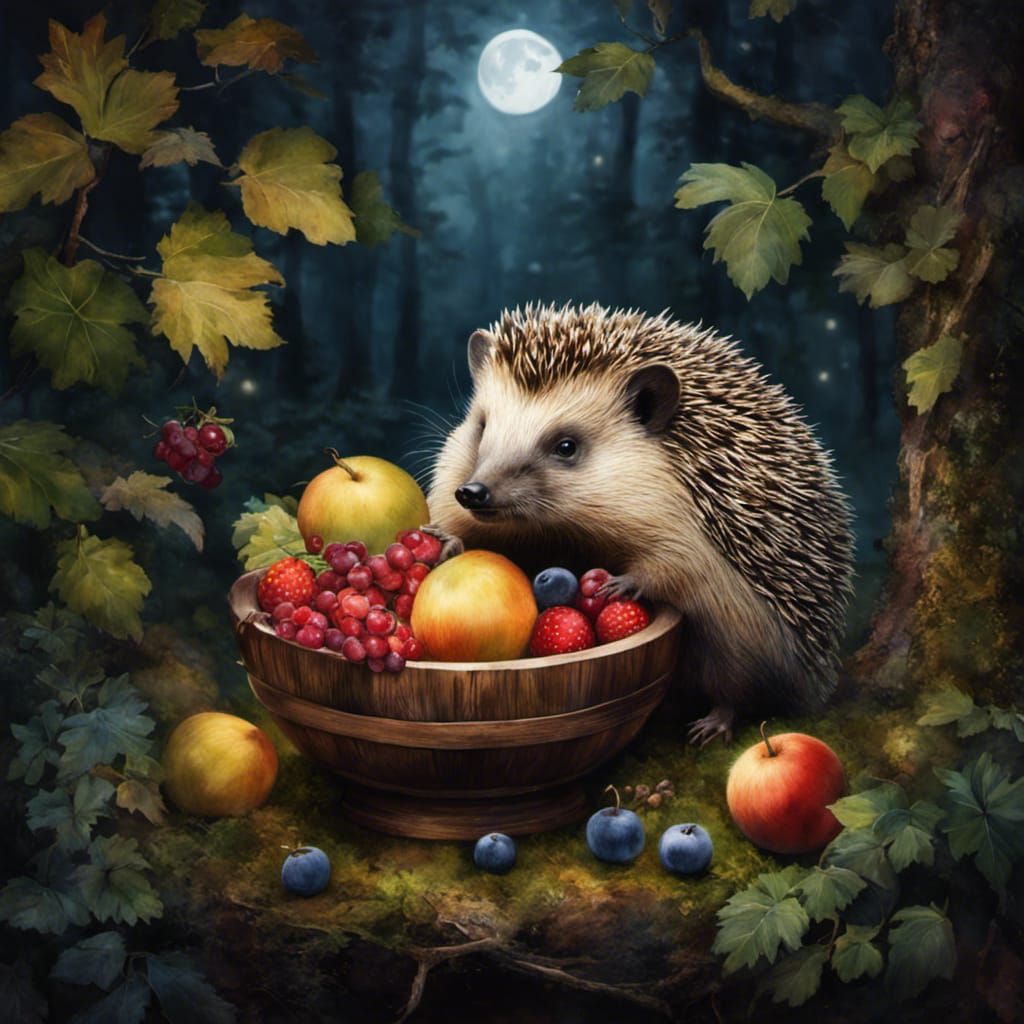 Fairytale Hedgehog Still Life Watercolor Painting