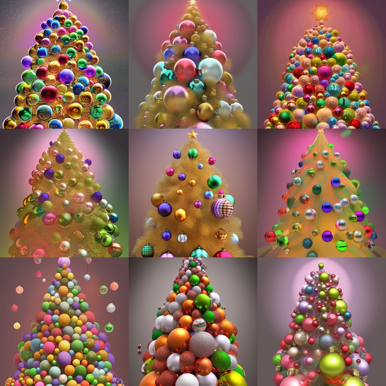 Christmas Tree made of Only Big spherical, Pastel Glass Orna...