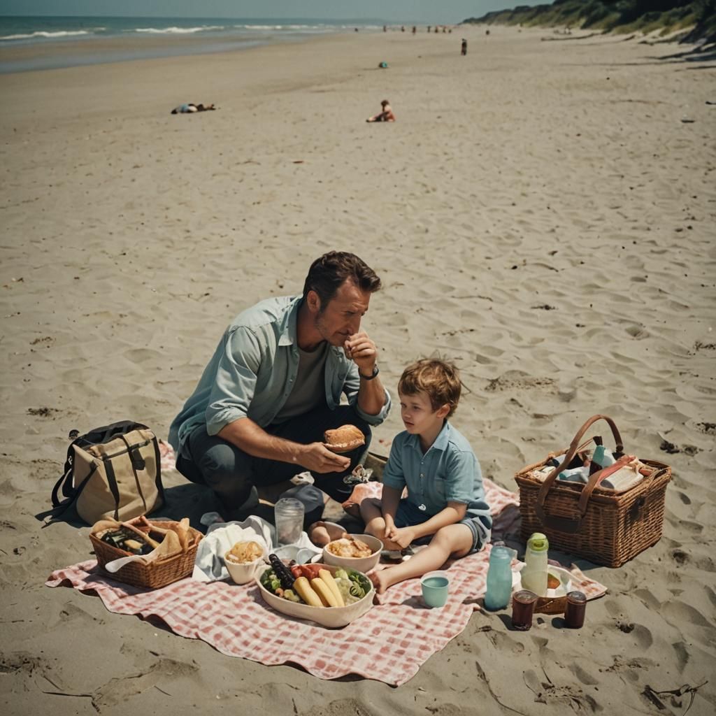 Summer Beach Picnic: Cinematic Father-Child Moment