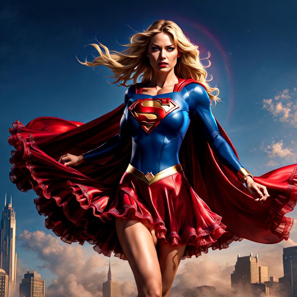 Sensual Supergirl in Elaborate Nightgown