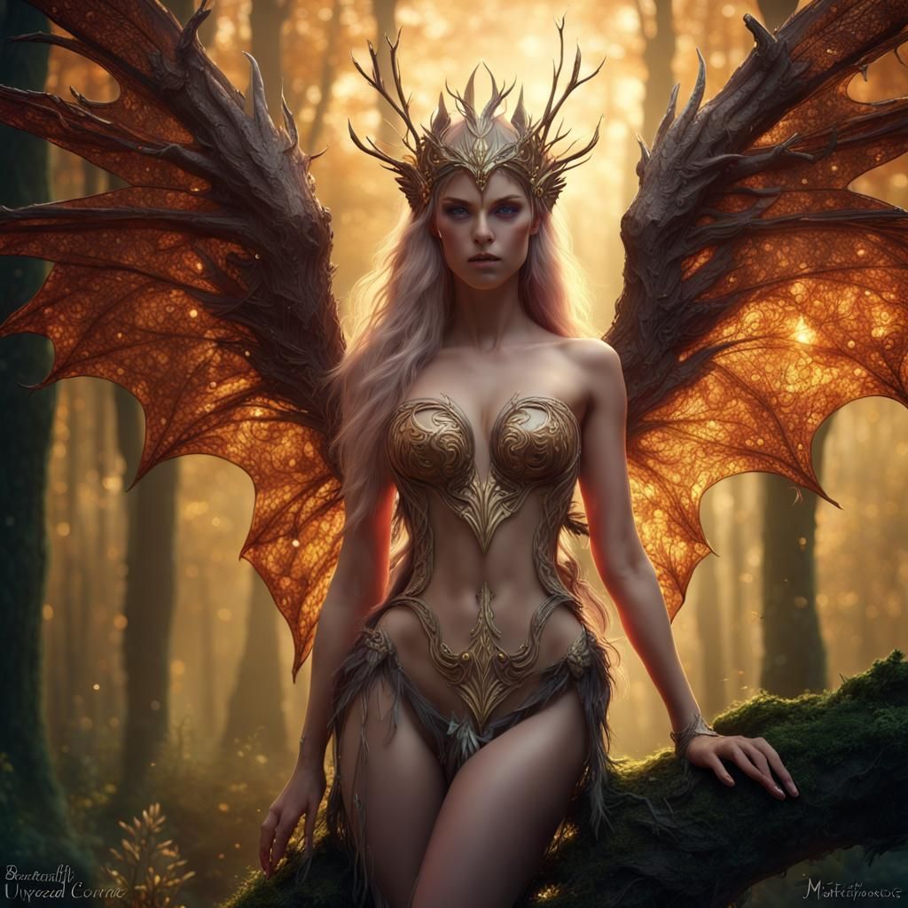 Mystical Elf Queen with Wings in Forest