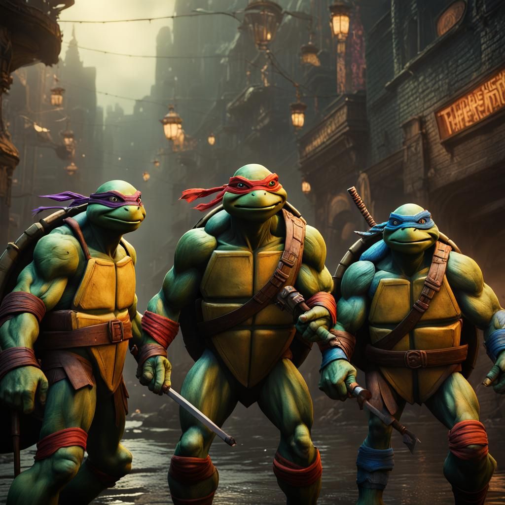 Detailed TMNT Matte Painting in Deep Color
