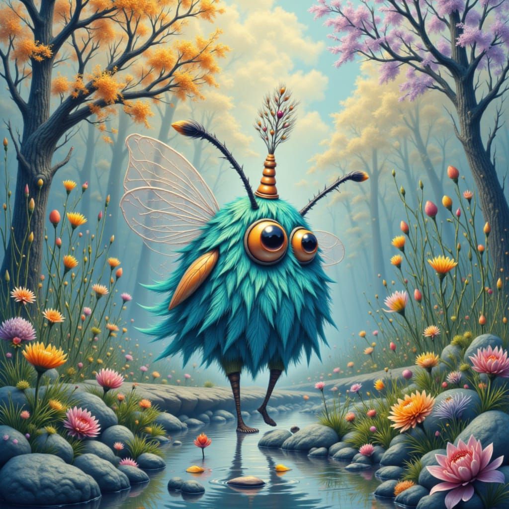 Cute Bug-Eyed Creature in Expressive Oil Painting Style