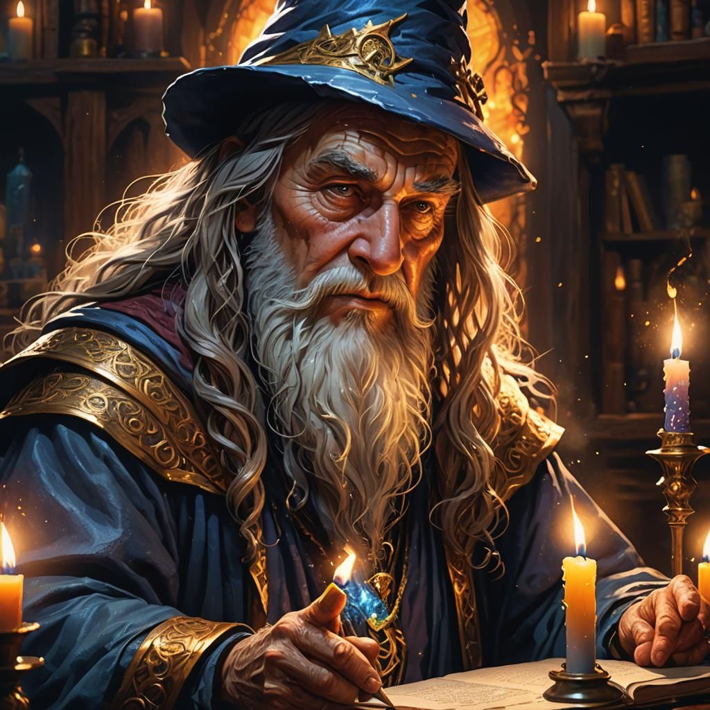Candlelit Wizard Study in Hyperrealistic Style