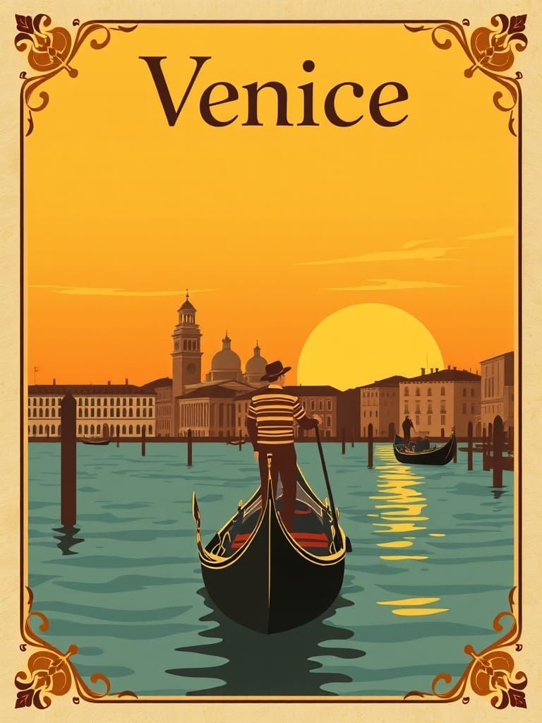 Venice Sunset: Vintage Art Deco Travel Poster