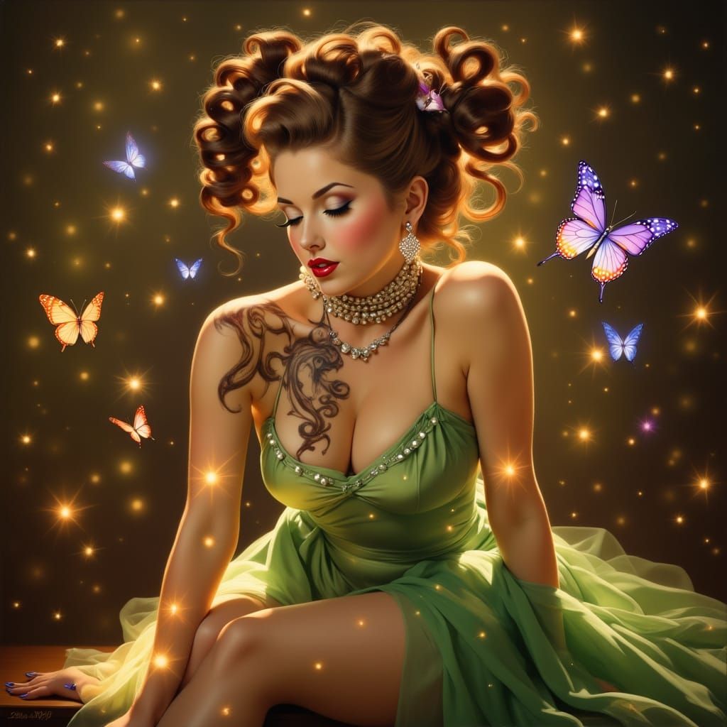 Mystical Woman with Luminous Tattoos in Digital Art Style