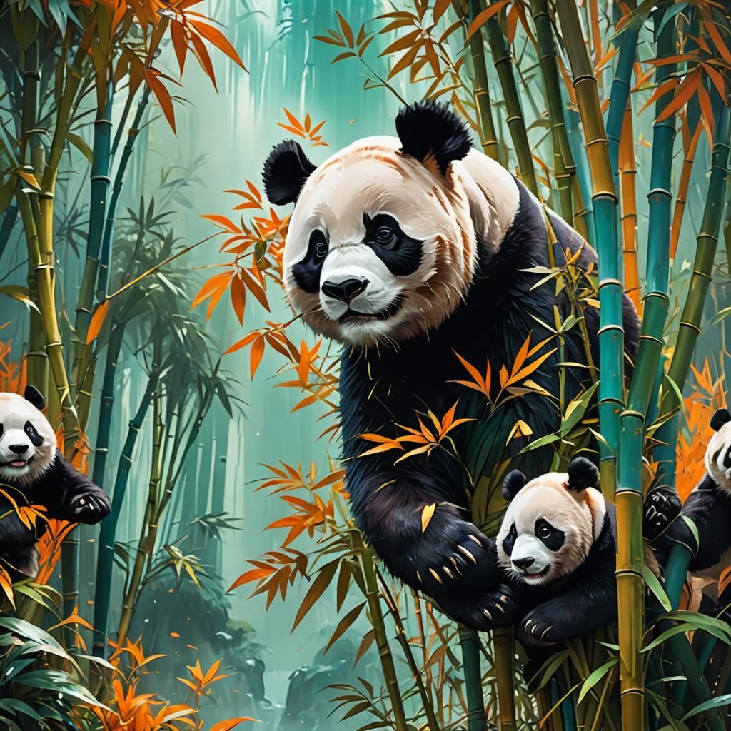 Stunning Panda and Bamboo in Detailed Matte Painting