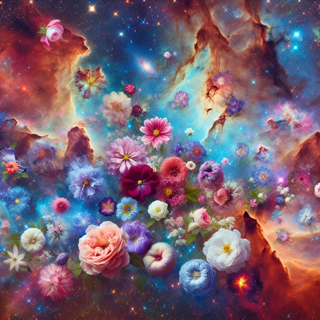 Celestial Garden: Nebula with Cosmic Blossoms