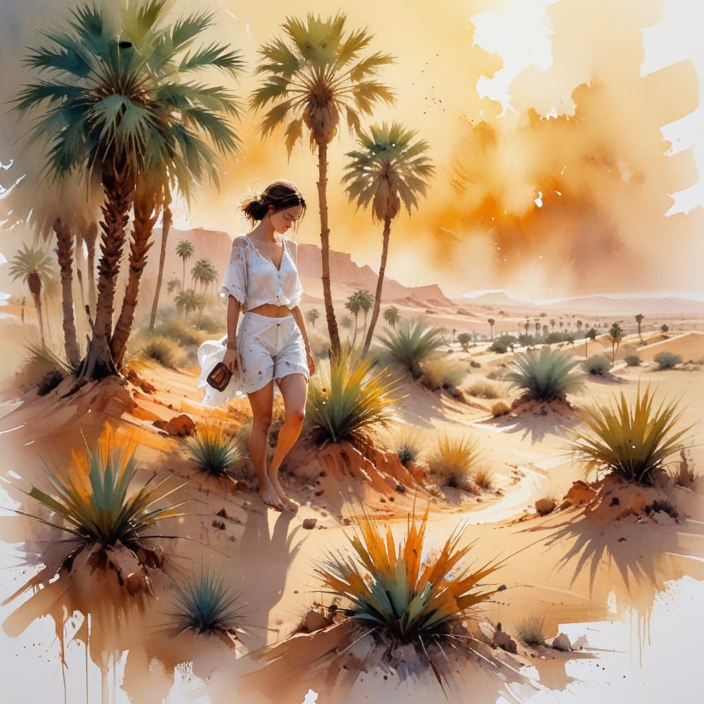 Moroccan Desert Oasis Under Golden Summer Haze