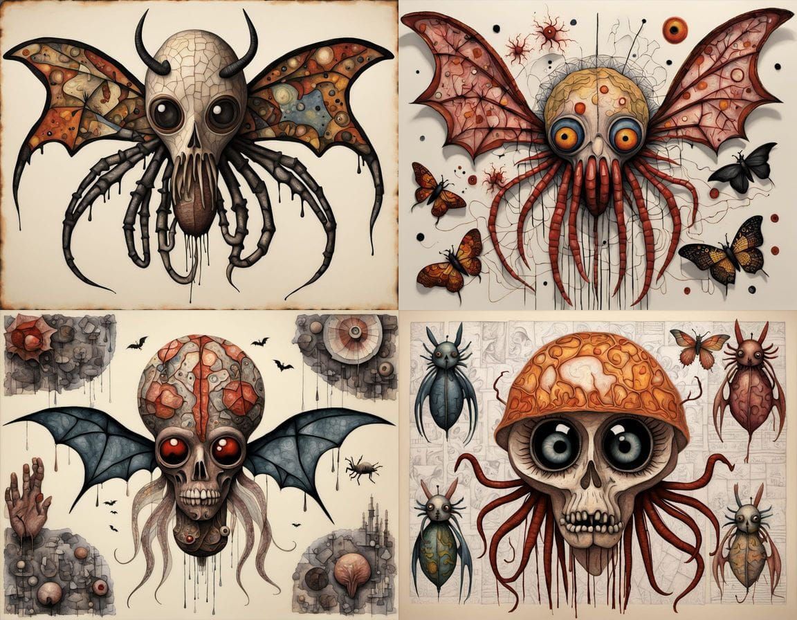 Grotesque Sumatran Hybrid Creature in Mixed Media Style