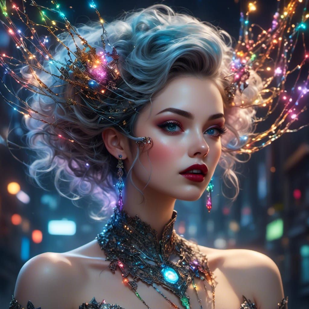 Celestial Wire Woman: Futuristic Surrealist Art