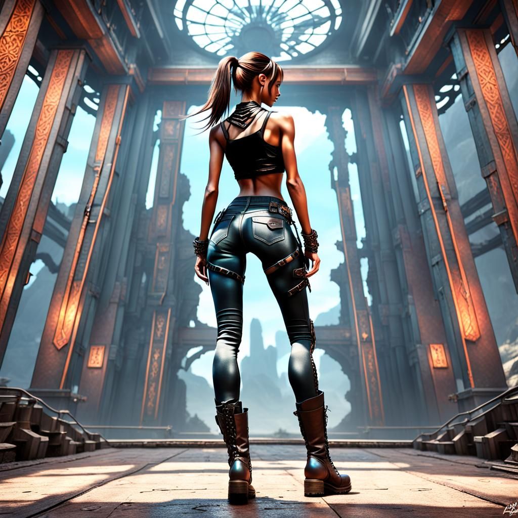 Athletic Woman Tying Boots: Fantasy Art