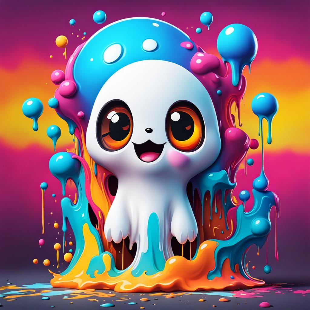 Cute Ghost in 3D Graffiti Art Style