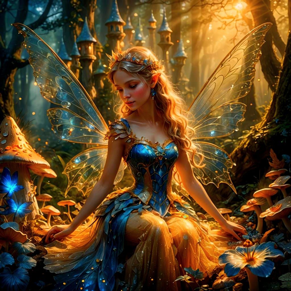 Fairy with Crystal Wings in Golden Fairytale