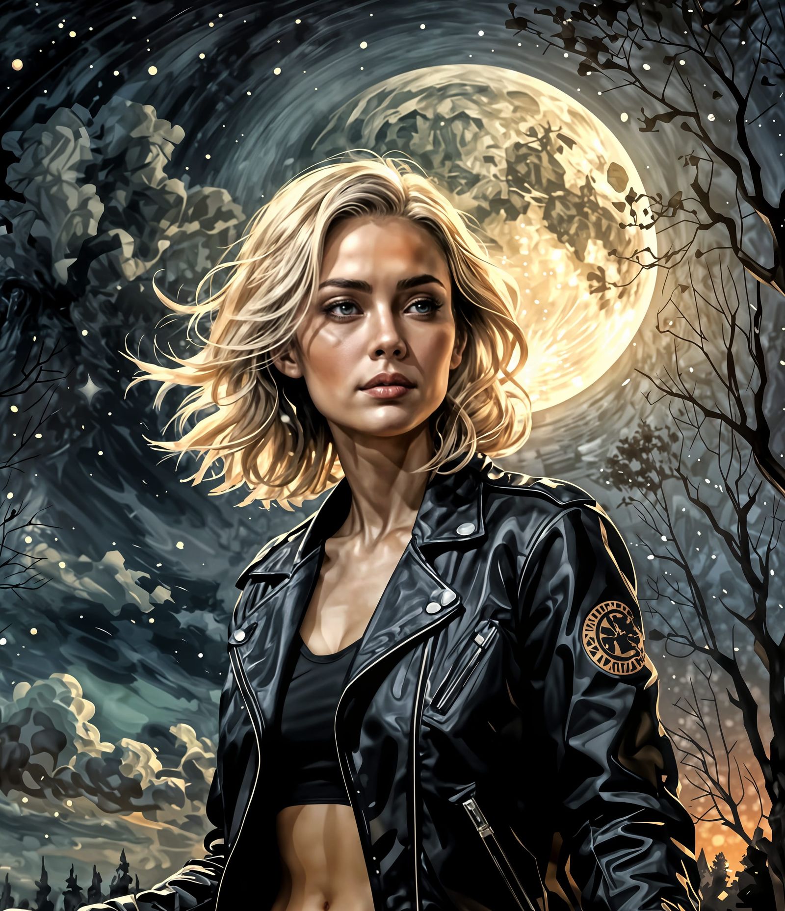 Nightfall Scene: Woman on Sports Bike with Heart